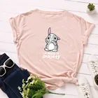 Футболка женская хлопковая, розовая, с принтом кролика