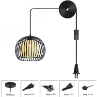black metal retro cage chandelier with plug chandelier with inner wicker lampshade suitable for kitchen island