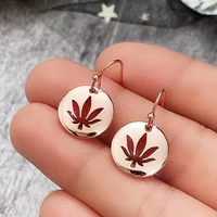 huitan romantic rose gold color maple leaf drop earrings simple metal design modern womens earrings party gift fashion jewelry