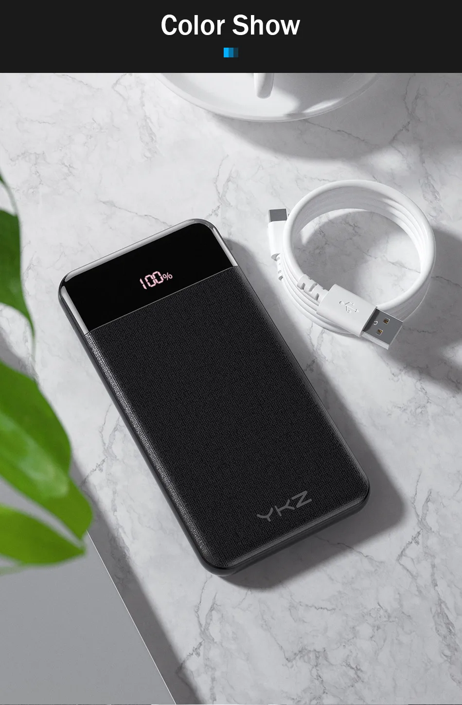 YKZ QC 3,0 внешний аккумулятор 10000 мАч светодиодный портативный аккумулятор PD Быстрая зарядка 12 В внешний аккумулятор для iPhone Xiaomi Mi с USB