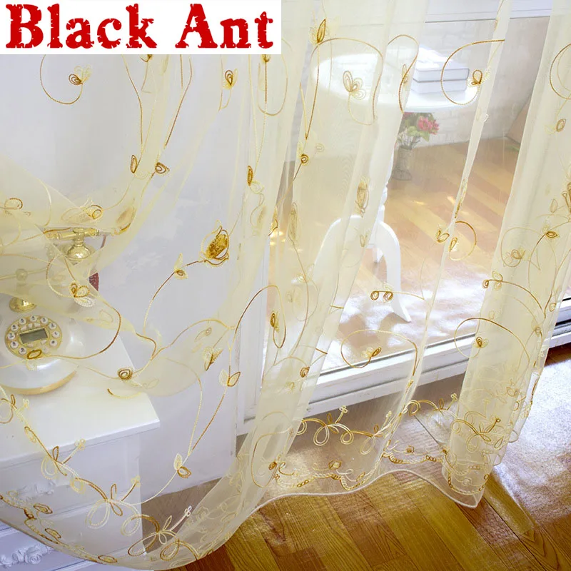 Золотая занавеска Цветочная прозрачная вуаль европейские окна Современная