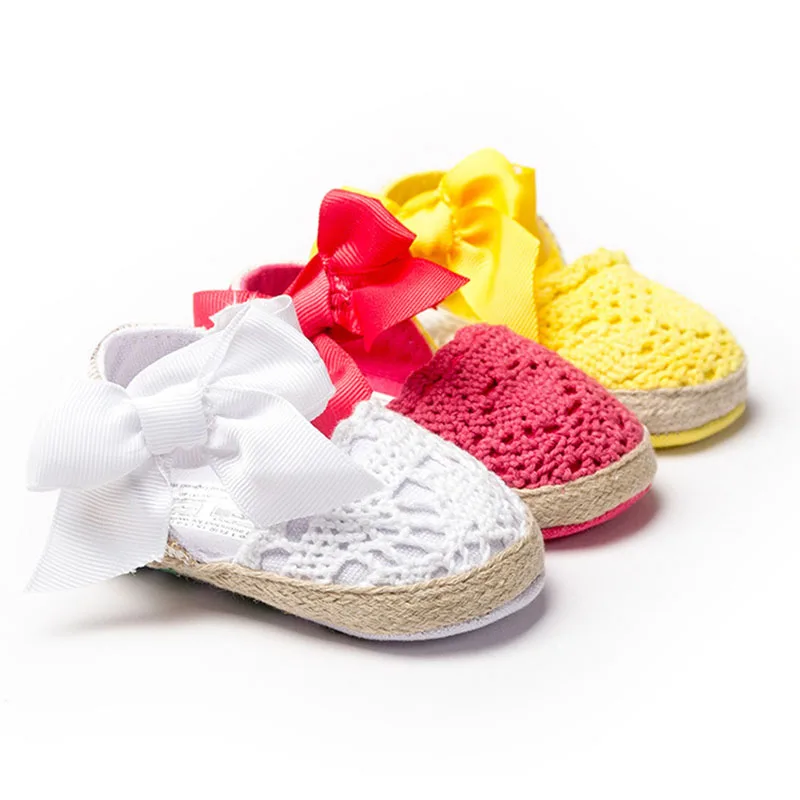 

WONBO Baby Girl Newborn Shoes Spring Summer Sweet Very Light Mary Jane Big Bow Knitted Dance Ballerina Dress Pram Crib Shoe