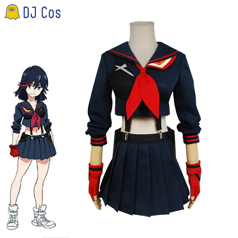 KILL la Cosplay Costume Matoi Ryuko Blue with Red Wig Women Girls Dress Sailor Suit Anime Top Skirt Christmas Party Uniform |