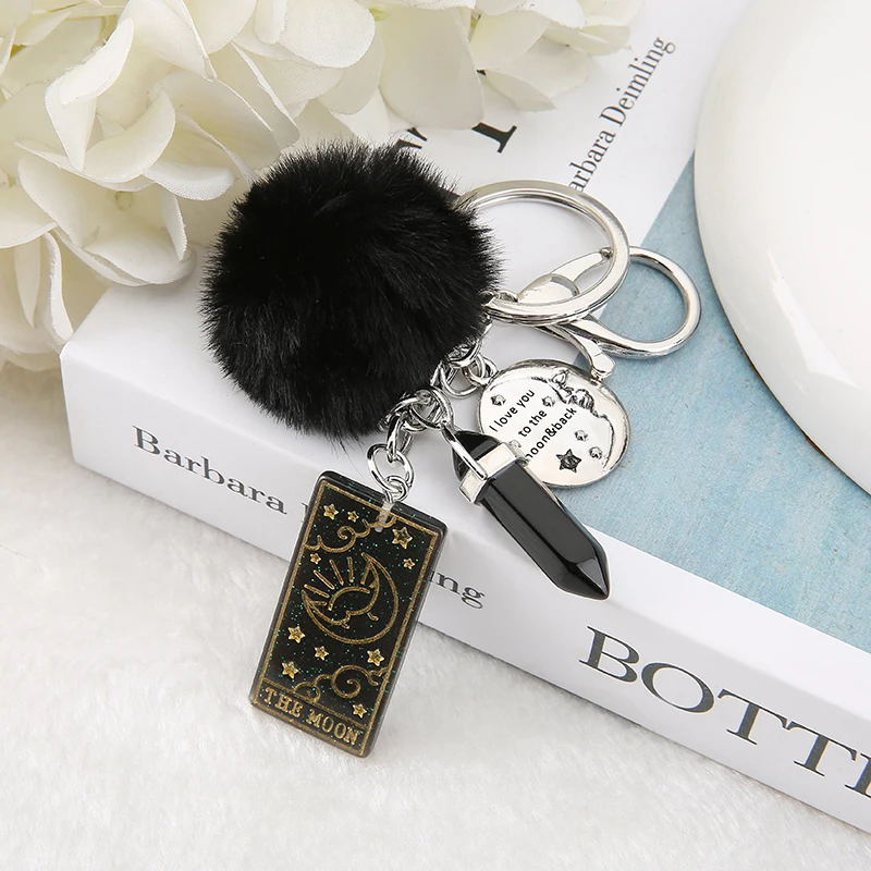 

1PC Tarot Card Keyring Moon With Quartz Puffer Ball Resin Keychain For Men Women Trinket Car Key Ring Jewelry