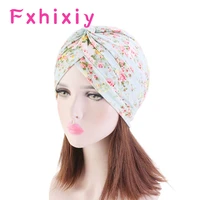 women floral printed knotted flower turban muslim headscarf cotton twist knot india hat chemo cap bandanas hair accessories