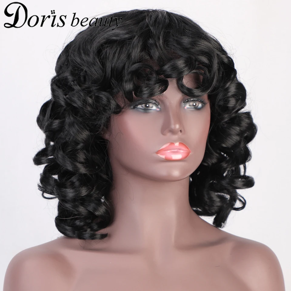 

Doris Beauty короткий афро вьющийся черный парик синтетический парик с челкой для женщин коричневый смешанный черный серый цвет повседневное ис...