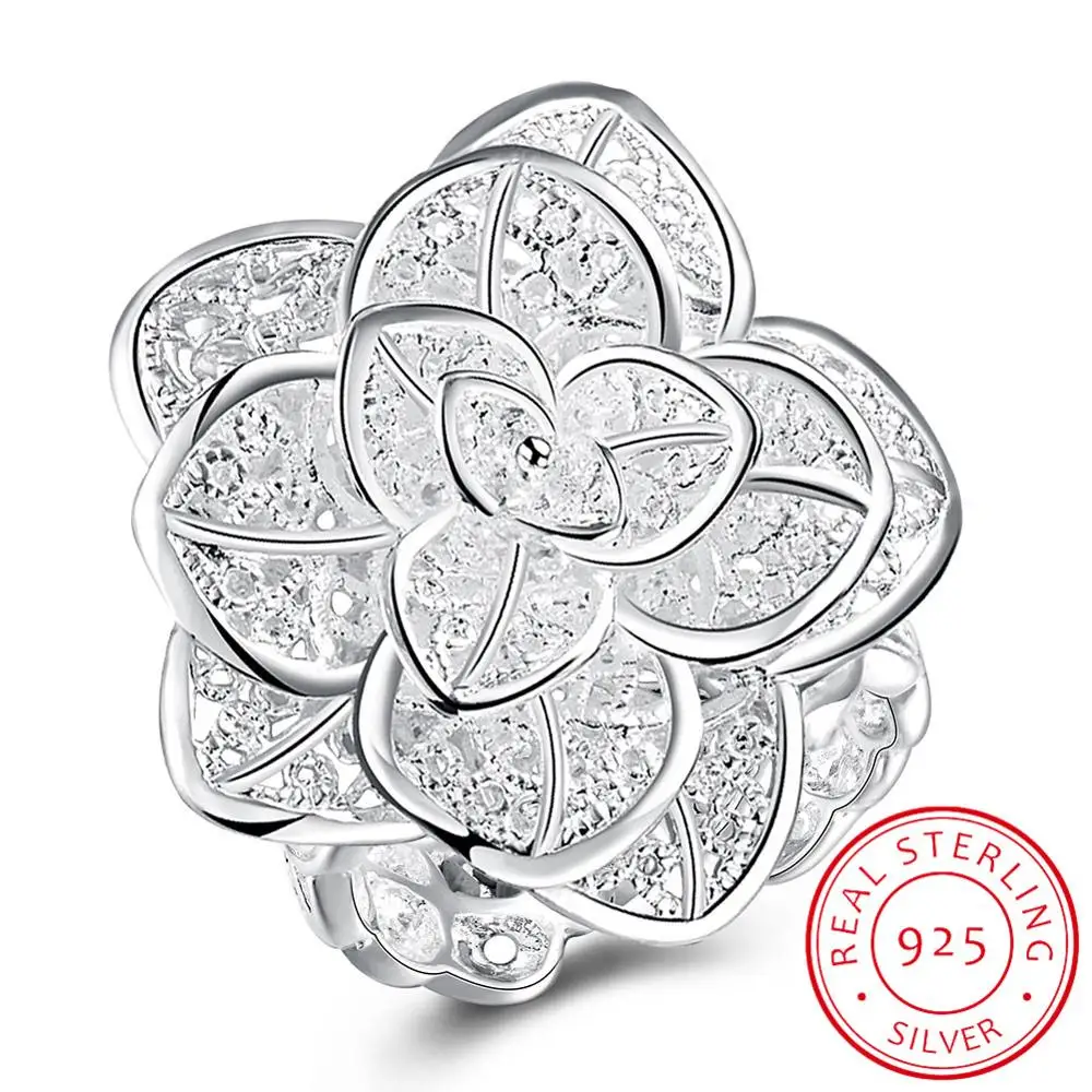 

925 Sterling Silver Opening Three-Tiered Flower Ring For Women Fashion Wedding Engagement Party Gift Charm Jewelry Bague anillos