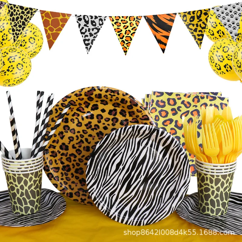 

Animal Print Party Decoration Jungle Zoo Animal Print Supplies Tableware Animal Party Plates Cups Napkins Birthday Parties