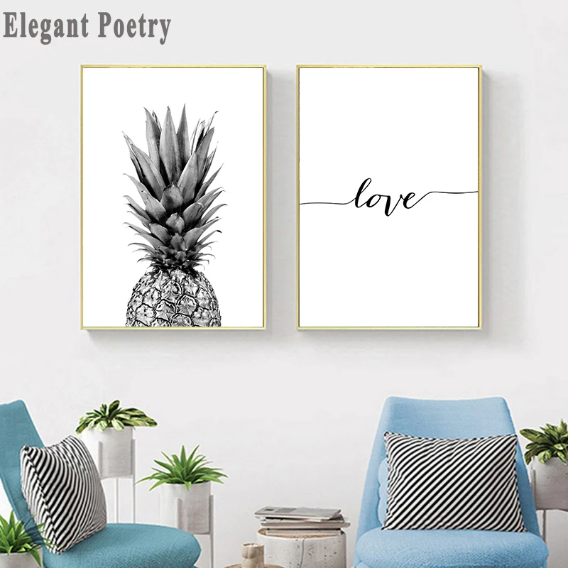 Ананас Черно-Белый Холст Плакат Северное Искусство Скандинавского Стиля Минималистичная Нордическая Декорация Картина Для Гостиной.