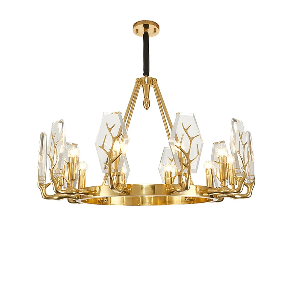 

Art Deco Design Foyer Crystal Chandelier Lights Modern Gold Chandeliers Lustre LED Dining Room Lamp