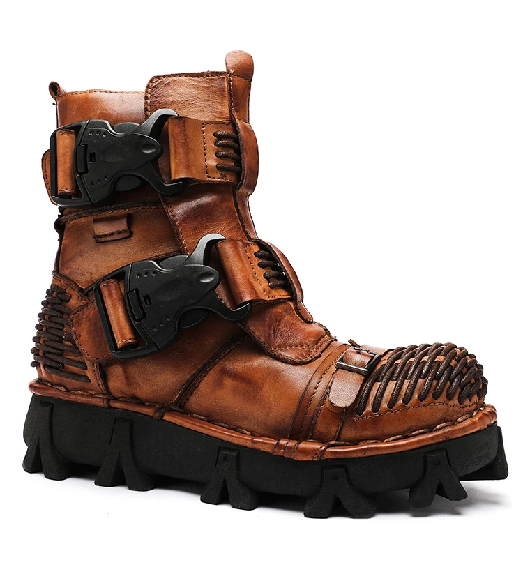 

Men's Genuine Leather Boots Skull Gothic Punk Boots Motorcycle Boots Desert Combat Ankle Boot Safety Shoes Military Boots Winter
