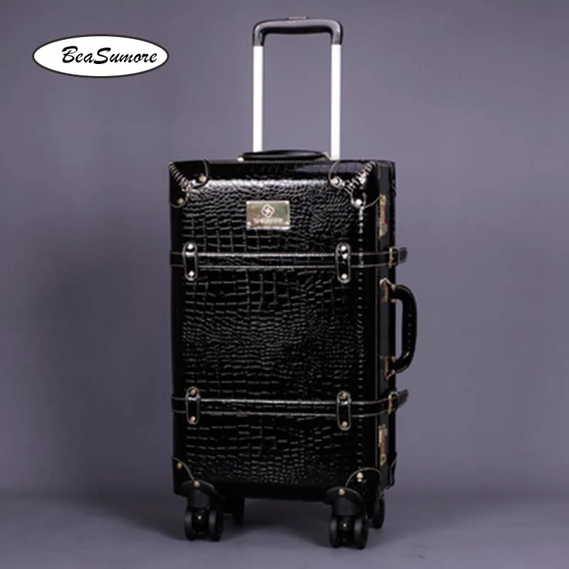 BeaSumore Ретро стиль искусственная кожа багажные наборы Спиннер женский черный