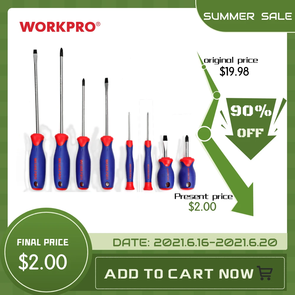 WORKPRO 8 шт. Отвертка Phillips всокоточная отвертка для ремонта сотовых телефонов