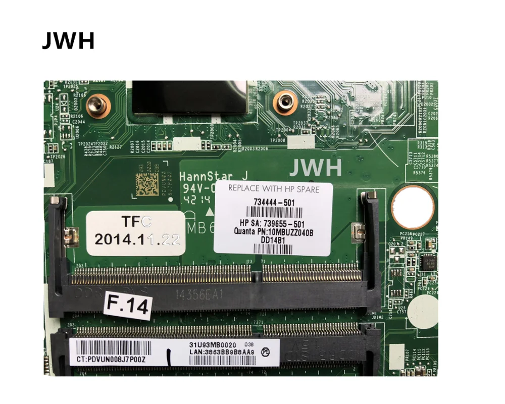 Материнская плата для HP PAVILION TOUCHSMART 14Z-N A6-5200 734444-001 734444-501 734444-601 протестированная |