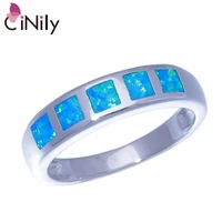cinily silver plated created blue fire opal wholesale for women jewelry birthday gift ring size 6 5 8 5 oj9350