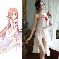 anime sao sword art online yuuki asuna cosplay costume lolita girls sleepwear set sexy chiffon nightdress wholesale
