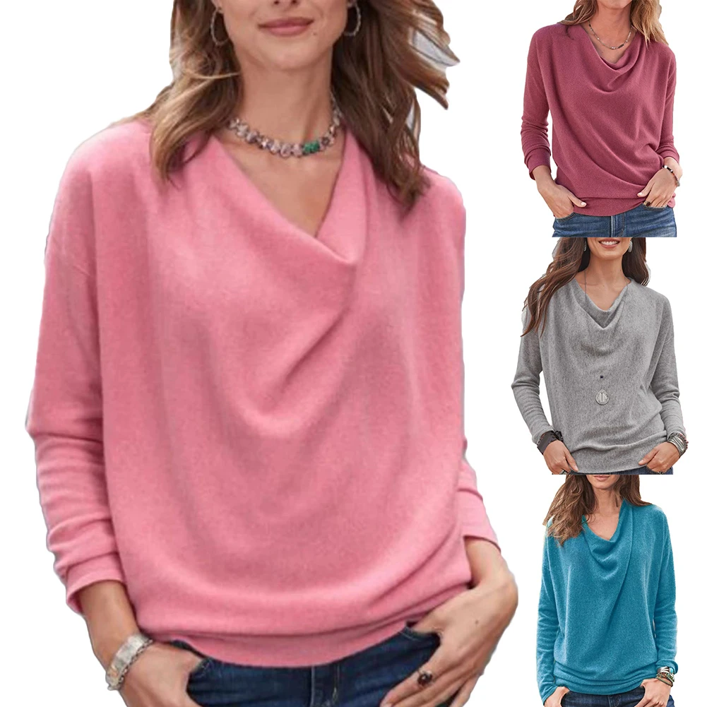 

Tops blouse women Casual Solid Color V Neck Long Sleeve Pullover Loose Plus Size Blouse blusas mujer de moda 2020