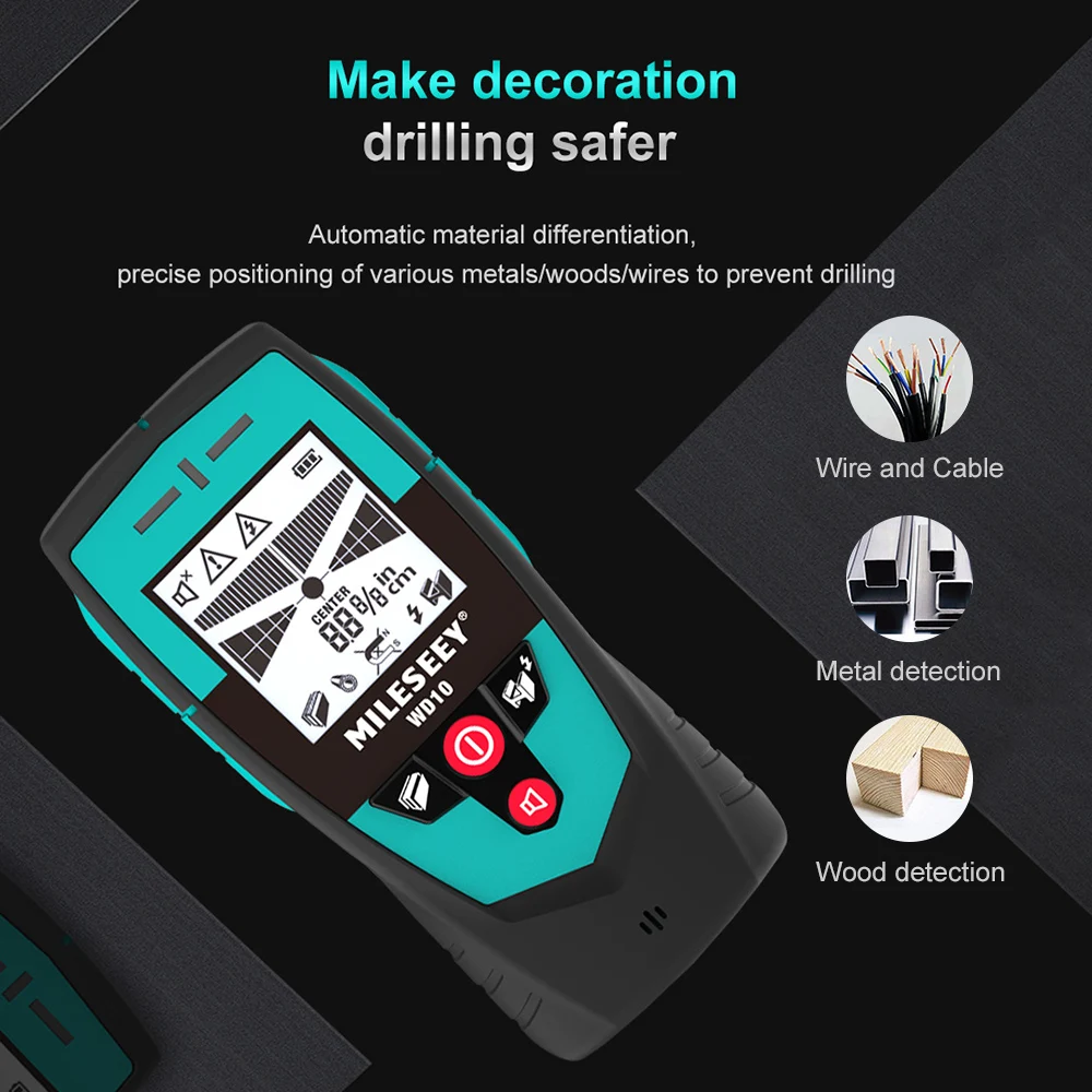 Mileseey ручной детектор стены с большой площадью Сенсор металлодетектор Stud Finder