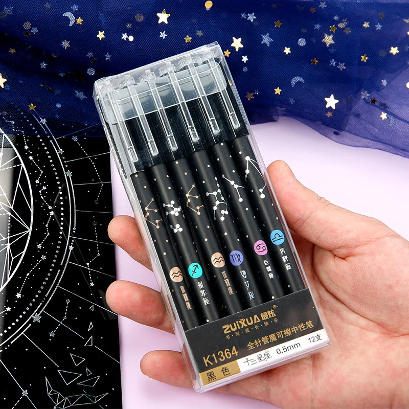 

Disposable neutral pen 0.5mm rubbing easy to wipe neutral pen full needle tube heat eliminating grinding water pen for primary s