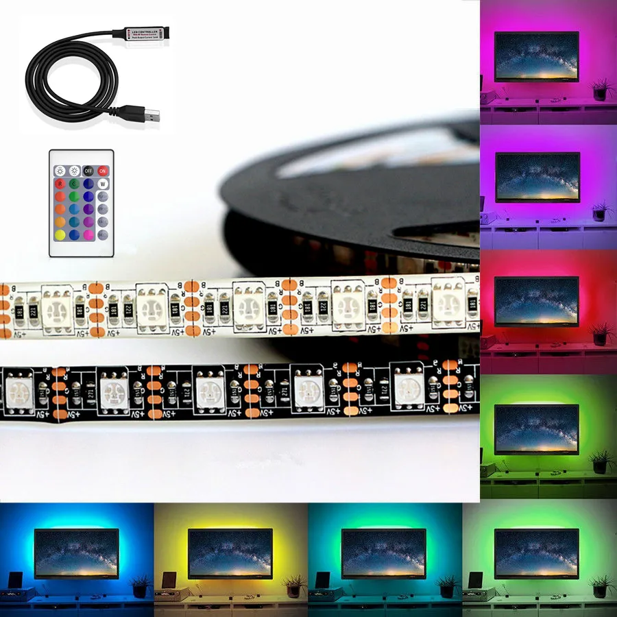 Светодиодная лента 0 5 RGB для телевизора 5050 м 1 2 В с контроллером 24 клавиши | Лампы и