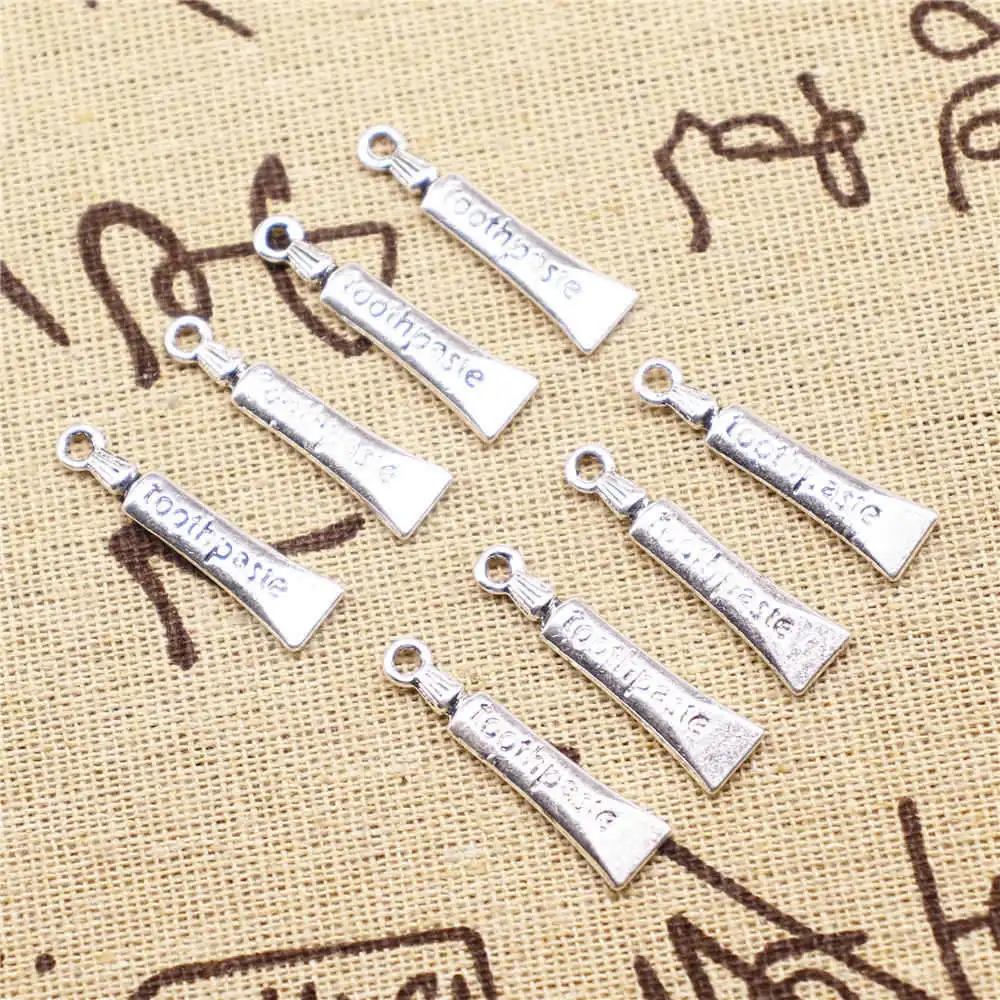 

Toothpaste Charms Supplies For Jewelry Making Kit Antique Silver Color 20pcs 28x6mm