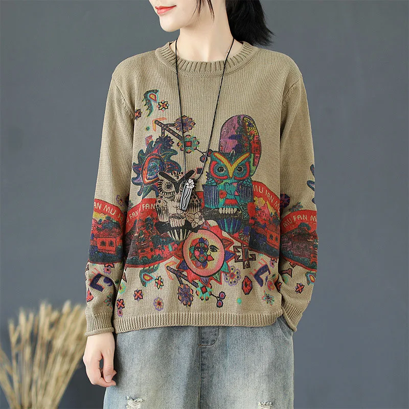 Свободные Пуловеры Блузка с длинными рукавами Осенняя верхняя одежда Harajuku ретро