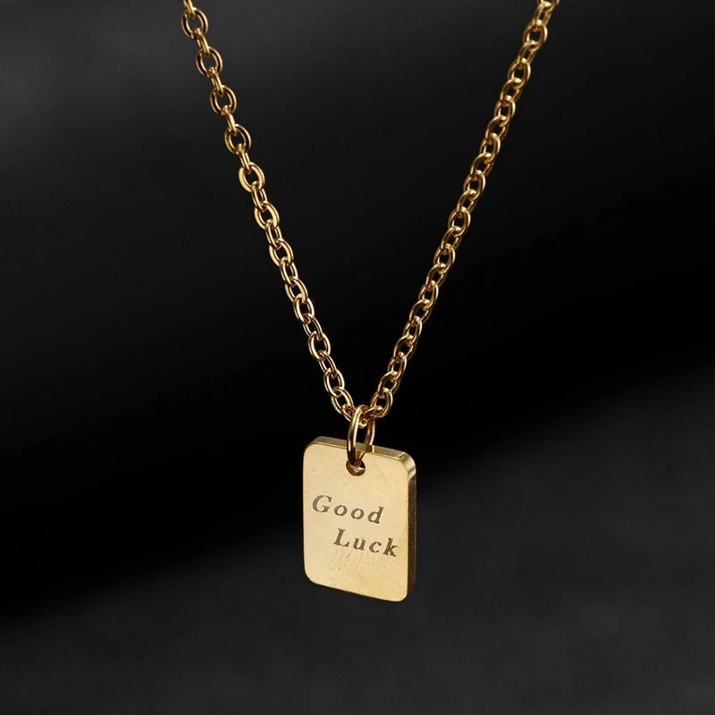 

Necklace For Women Pendant Titanium Steel Small Square Brand Pendant Necklace Simple Personality Can Be Engraved Necklace