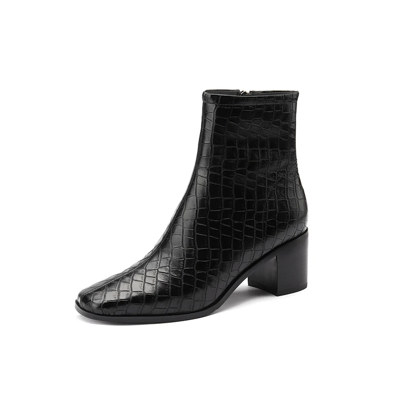 

Elegant Genuine Leather Ladies Boots 2020 Autumn Winter Square Toe Thick high Heels women Pumps Party Working Shoes Woman