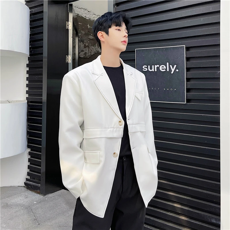 

Blazer Men New Male Solid Loose Suit Jacket Classical Black/White 2021 Spring Casual Mens Fashion Blazers Streetwear