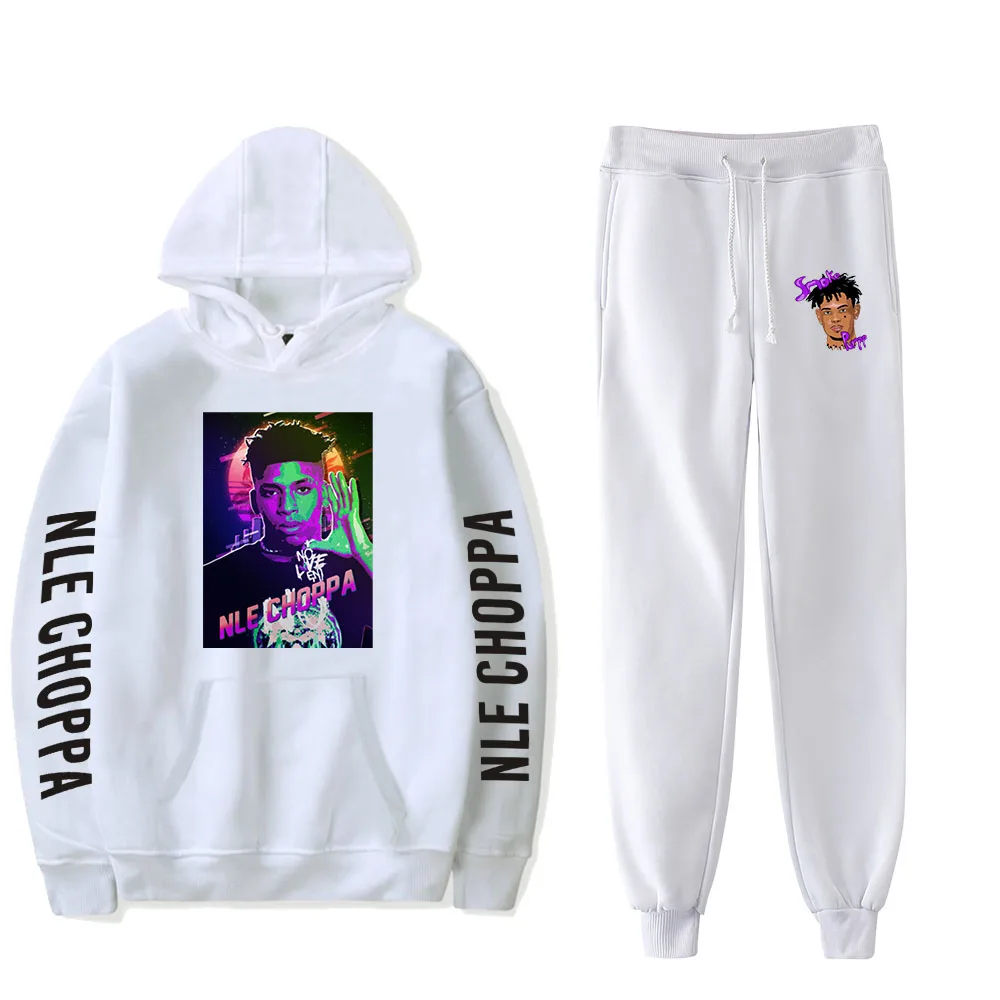 

2020 NLE Choppa Rapper Sweatshirt Sets Fashion Winter Sport Stylish Hoodies +sweatpants Piece Autumn and Full Long Pants Print