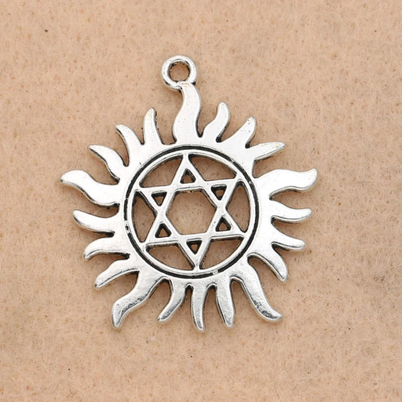 

5pcs Antique Silver Plated Sun Star of David Charm Pendant fit Bracelet Necklace Jewelry DIY Making Accessories 31mm