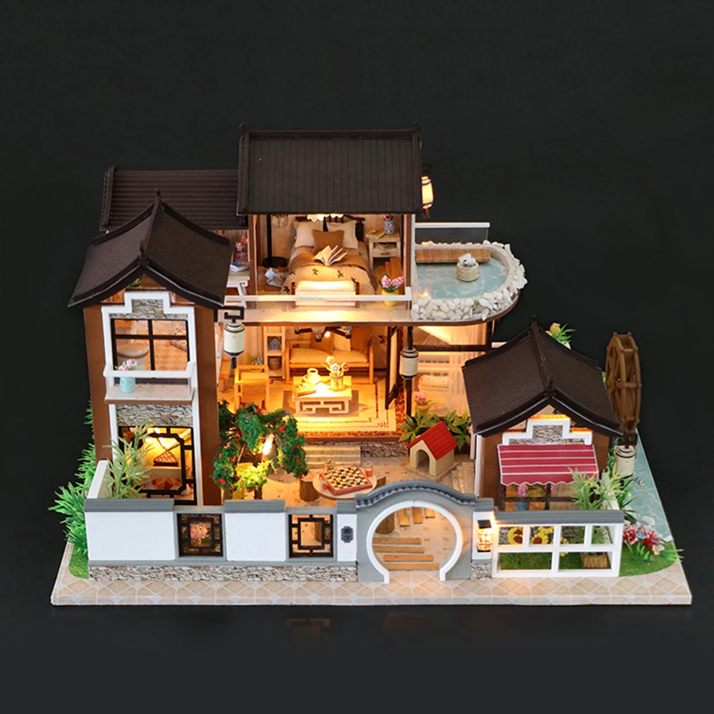 

DIY Dollhouse Ancient Architecture Furniture Miniature 3D Wooden Miniaturas Dollhouse Toys For Children Girls Birthday Gifts