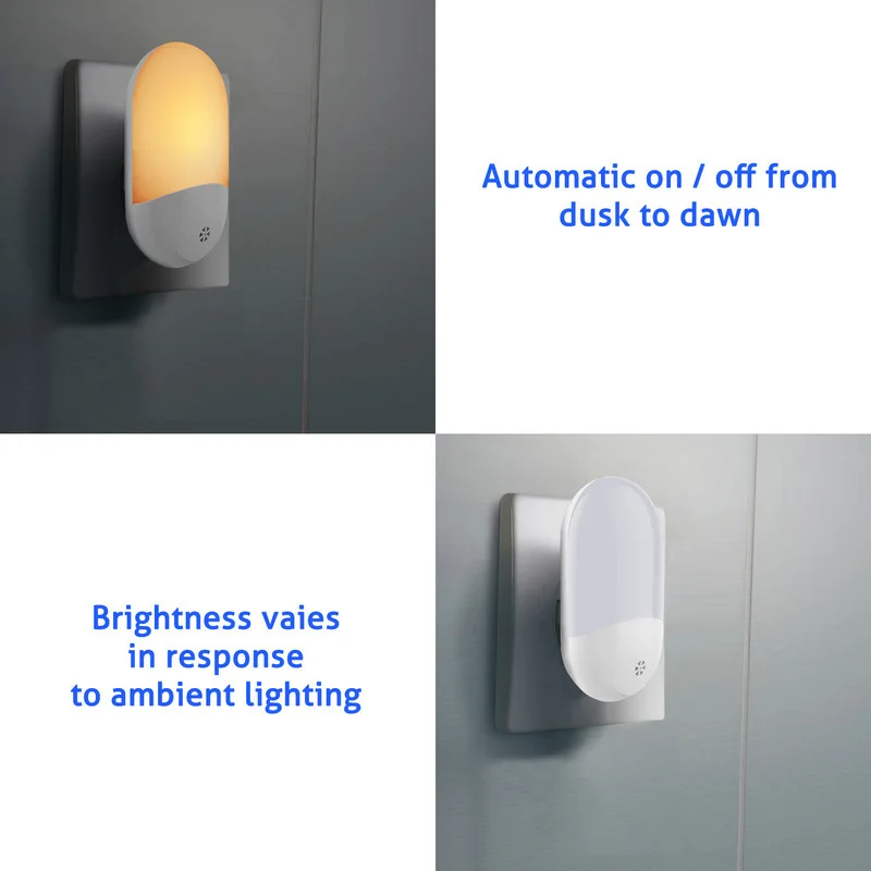 

Plug-in Night Light LED with Light Sensor Control Brightness Warm White Baby Lights for Hallway, Bed