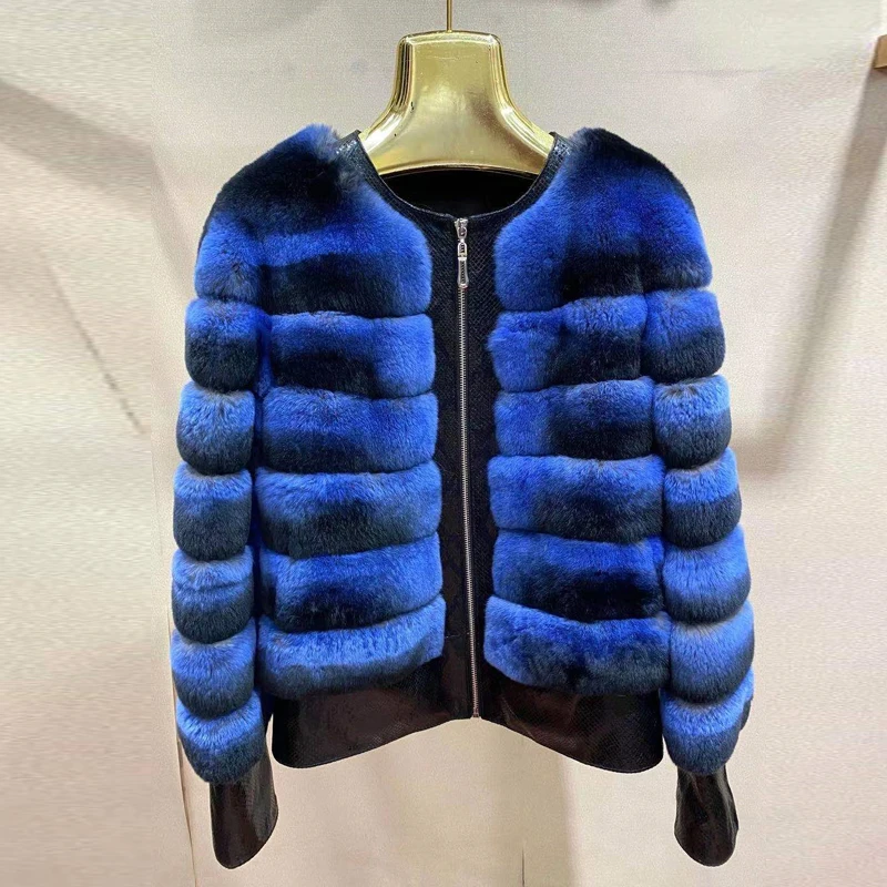 

BFFUR Real Fur Coat Women Winter Fashion Genuine Leather Jacket With Rex Rabbit Fur Natural Rabbit Fur Coats Outwear With Zipper