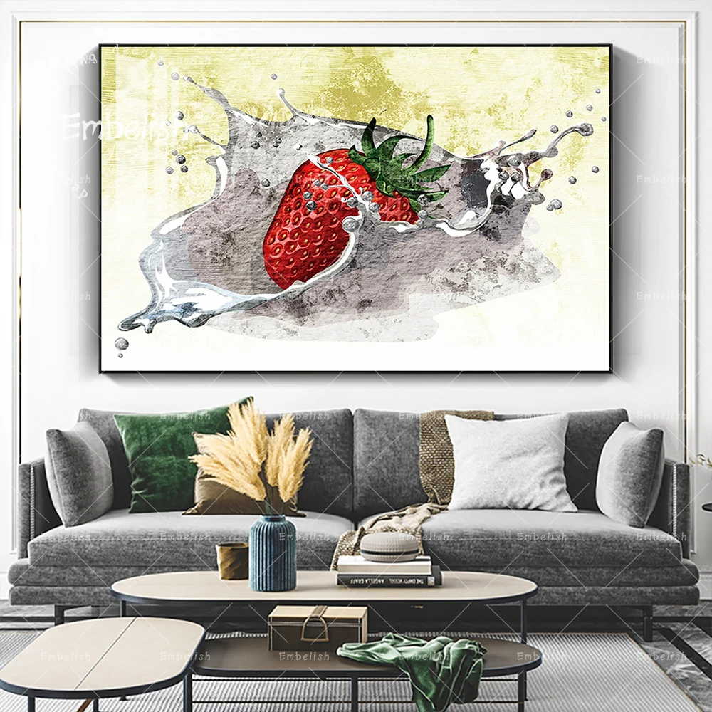 

1 Pieces Hand Draw Fruits Strawberry Splashing Kitchen Home Decor Pictures For Living Room Modern Dinning Room Canvas Paintings