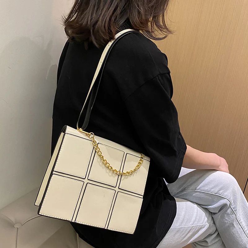 Сумка на плечо для женщин кожаная однотонная клетчатая Повседневная Сумочка