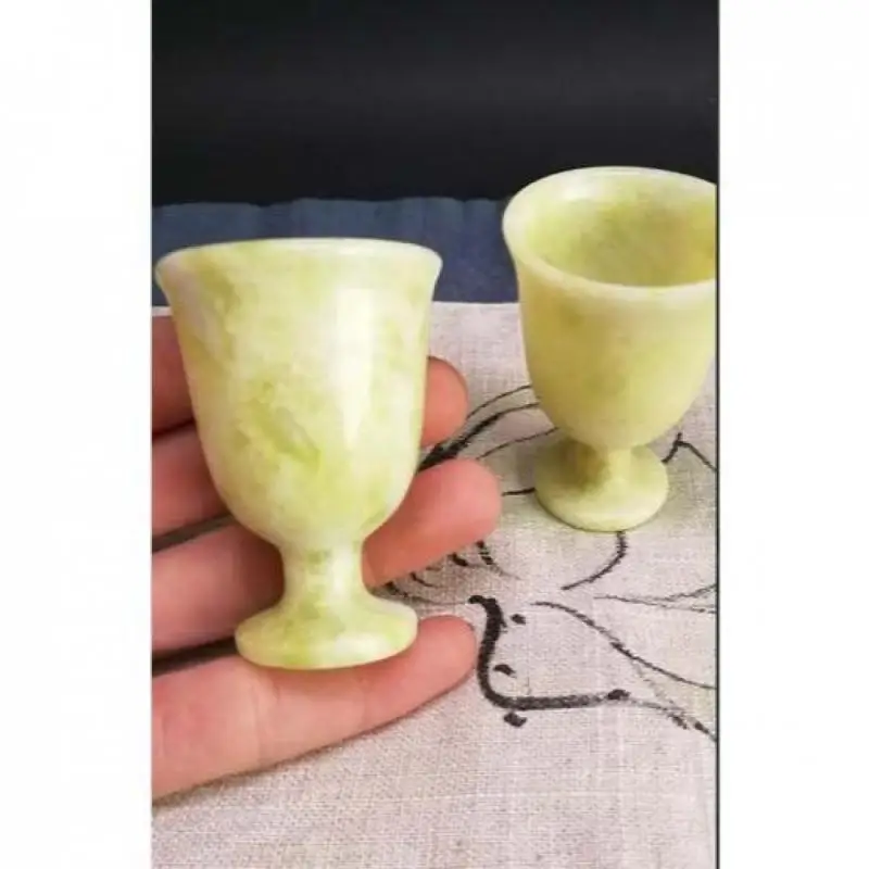 

Chinese hand carved natural jade goblet wine glass A couple