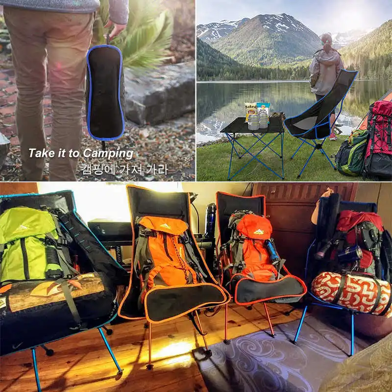 구매 야외 휴대용 접이식 의자, 캠핑 낚시 바베큐 여행 달 의자 초경량 확장 하이킹 피크닉 홈 오피스 의자