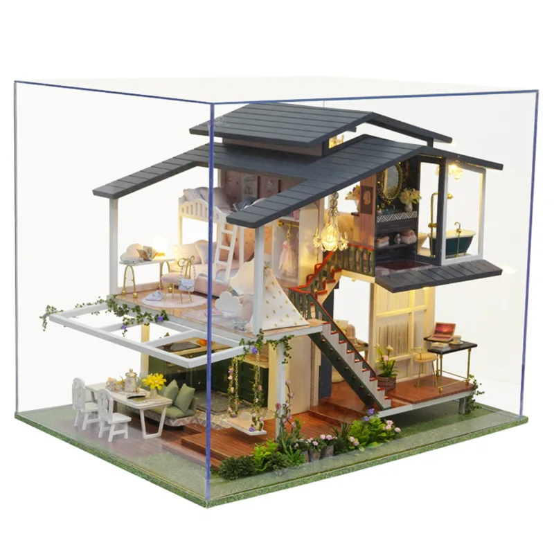 new diy big monet garden doll house wooden model miniature building furniture miniature action figure 3d manual toy for children free global shipping