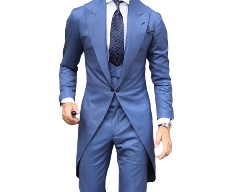 

Tailcoat Navy Blue Groomsmen Peak Lapel Groom Coat Christmas Tuxedos For Men Suits Wedding Prom Dinner Best Man Blazer Pant Vest