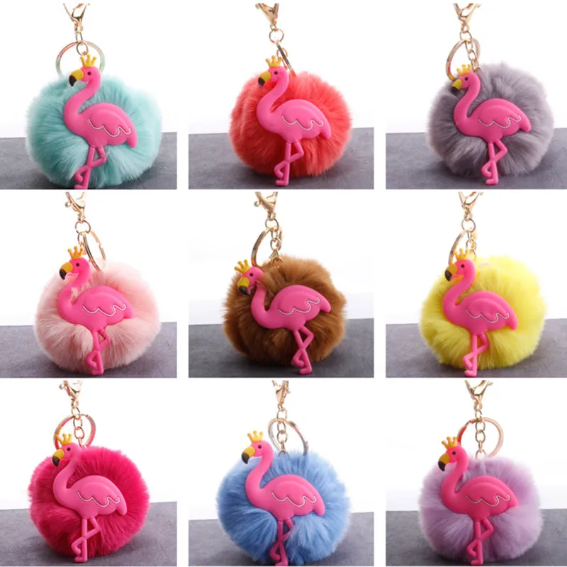 

10pcs/lot Fashion Keychain Ball Key Rings Cute Plush Swan Flamingo Pendant Key Chain Alloy Keyring Girls Car Bag Hang Key Chain
