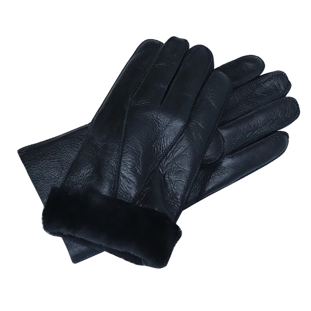 Высококачественные мужские кожаные перчатки зимние меховые теплые из овчины