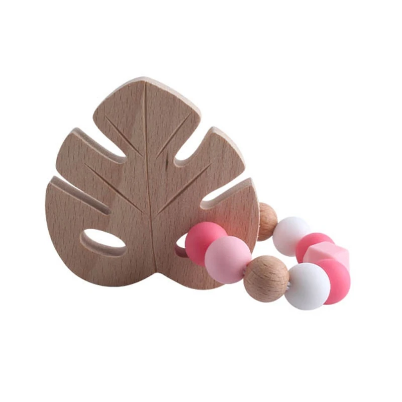 

Wooden Toys Baby Bracelets Beech Teether Silicone Beads Teething Wood Rattles Toys Infant Nursing Gift For Newborn
