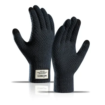 Fashion Knitted Gloves Autumn And Winter Plus Size Men's Thick Jacquard Warm Touch Screen Gloves Outdoor Sports Gloves