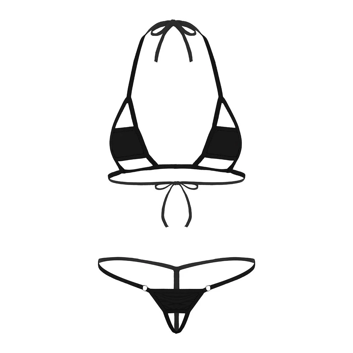 

Women Sexy Lingerie Set Swim Outfit Halter Neck Self-tie Mini Micro Bikini Bra Top with G-String Briefs Female Exotic Underwear