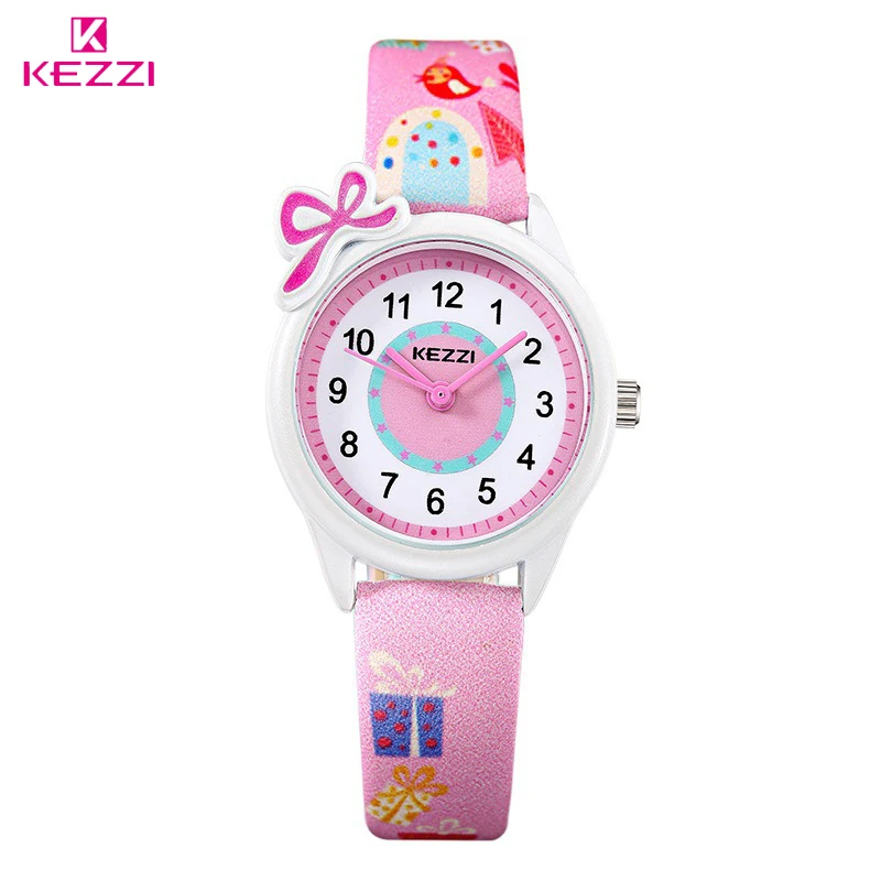 

Часы KEZZI с милым рисунком из мультфильма, водонепроницаемые часы для девочек, детские часы с круглым циферблатом и кожаным ремешком, кварцев...