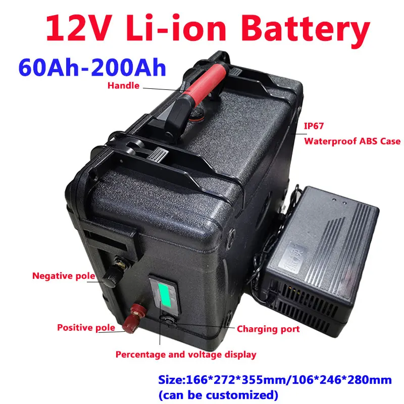 Portable 12V 60AH,80AH,100AH,120AH,150AH,180,200AH Lithium polymer Battery for boat motors/solar panel power bank+10A charger