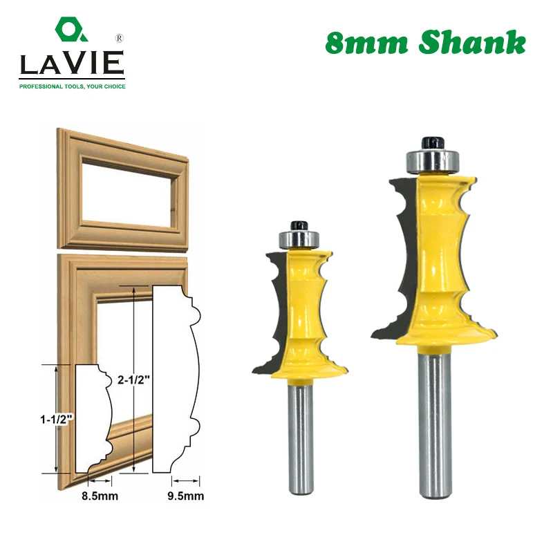 LAVIE 8mm Shank Mitered Door Drawer Molding Router Bits Handrail Line Tenon Milling Cutter For Woodworking Tools MC02165