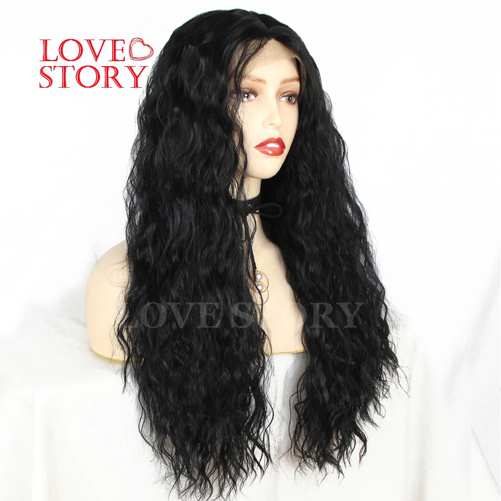 Lovestory черный цвет синтетический парик фронта шнурка высокой плотности вьющиеся