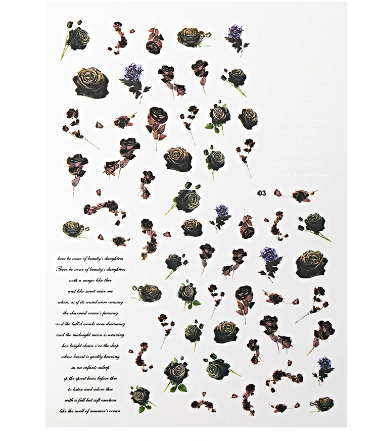 Новое поступление 3D наклейки для ногтей черные бабочки и цветы клейкие украшения